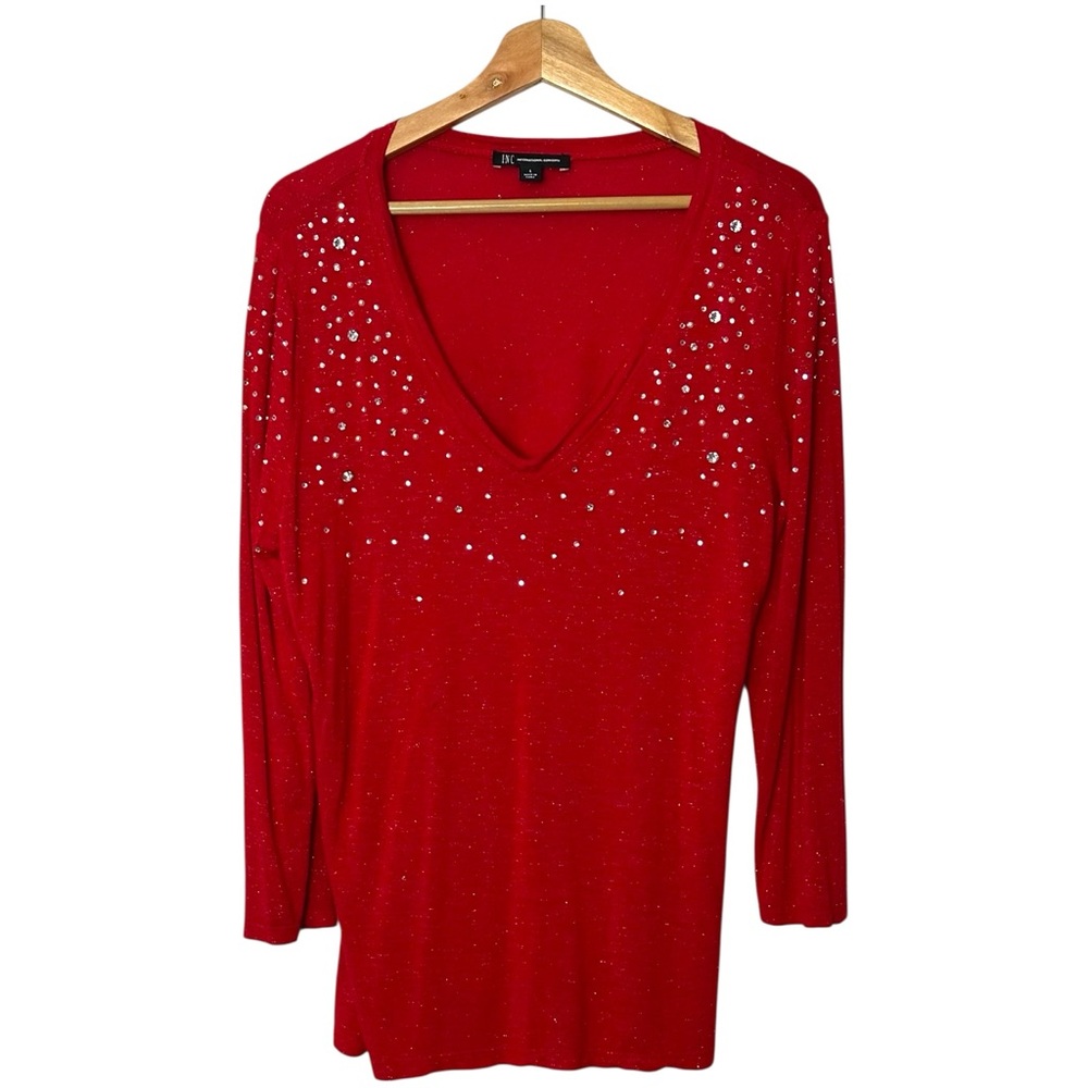 INC International Concepts Sparkling Red V-Neck Blouse